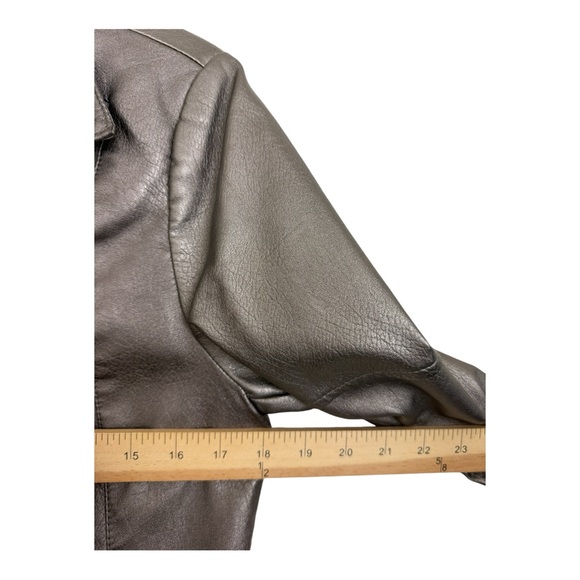 Tart Collection Moto Jacket Gray Vegan Leather Size Medium Double Breasted - Picture 7 of 12
